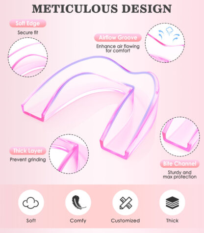 Mouth Guard for Grinding Teeth, 4 Pack Moldable Teeth Guard at Night Sleep Jaw Clenching & Bruxism, Ventilated Teeth Grinding Guard Box with 5X Magnifying Mirror - Image 3